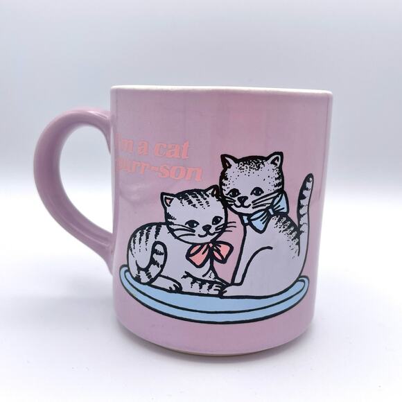 Vintage Mt Clemens Pottery Purple Cat Coffee Tea Mug "I'm a cat purr-son" - Picture 1 of 11